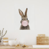 ピンクのバブルガムを吹くウサギのポスター ポスター (キッチン)