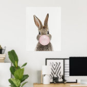 ピンクのバブルガムを吹くウサギのポスター ポスター (ホームオフィス)