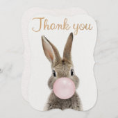 ピンクのバブルガムを吹くウサギ サンキューカード (正面/裏面)