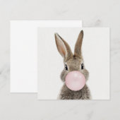 ピンクのバブルガムを吹くウサギ サンキューカード (正面/裏面)
