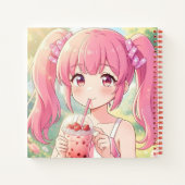 ピンクのバブルティーを飲むかわいいアニメの女の子 ノートブック (裏面)