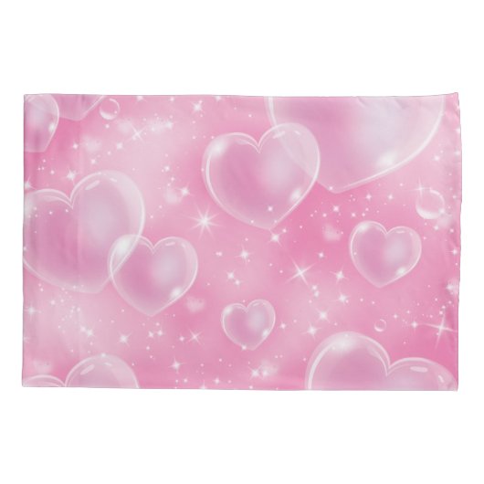 ピンクのバブルハートガーリーキュート90年代スタイル 枕カバー (裏面)