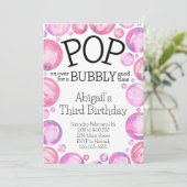 ピンクのバブル バースデー パーティー 招待状 (スタンド正面)