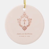 ピンクのバプティスクロスインクレストバラ金ゴールドガールフォト セラミックオーナメント (正面)