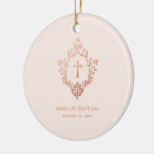 ピンクのバプティスクロスインクレストバラ金ゴールドガールフォト セラミックオーナメント (左)