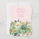 ピンクのバプテスマと白い花と金ゴールドクロス 招待状 (裏面)