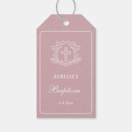 ピンクのバプテスマのシンプルなフローラルクロス ギフトタグ
