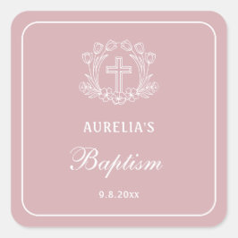 ピンクのバプテスマのシンプルなフローラルクロス スクエアシール