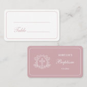 ピンクのバプテスマのシンプルなフローラルクロス プレイスカード (正面/裏面)