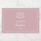 ピンクのバプテスマのシンプルなフローラルクロス リキュールボトルラベル (シングルラベル)