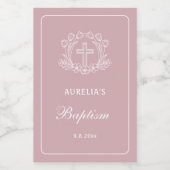 ピンクのバプテスマのシンプルなフローラルクロス ワインラベル (シングルラベル)