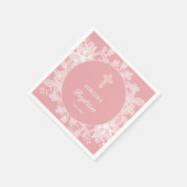 ピンクのバプテスマのホワイトレース スタンダードカクテルナプキン (角)