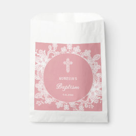 ピンクのバプテスマのホワイトレース フェイバーバッグ
