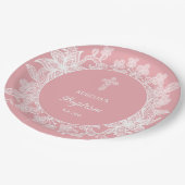 ピンクのバプテスマのホワイトレース ペーパープレート (アングル)