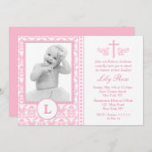 ピンクのバプテスマ写真招待状 招待状 (正面/裏面)