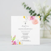 ピンクのバプテスマ招待状for Girl Flowers 招待状 (スタンド正面)
