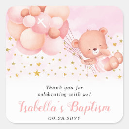 ピンクのバプテスマTeddy Bearバプテスマの好意に感謝 スクエアシール