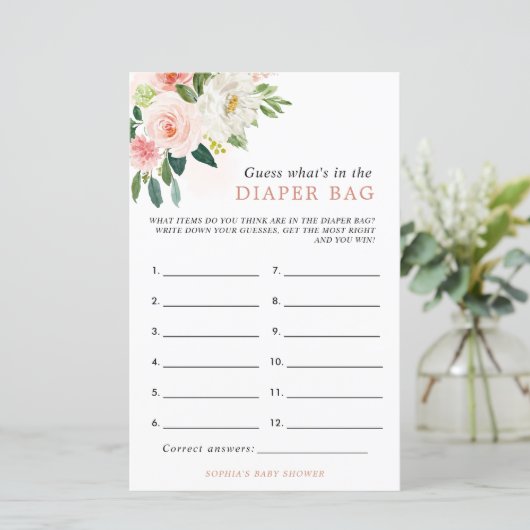 ピンクのバラおむつバッグシャワーゲームに何がある (スタンド正面)