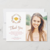 ピンクのバラおよびばら色の金ゴールドの原稿|の写真の卒業 サンキューカード (正面)