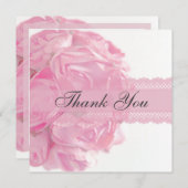 ピンクのバラおよびレースのサンキューカード サンキューカード (正面/裏面)