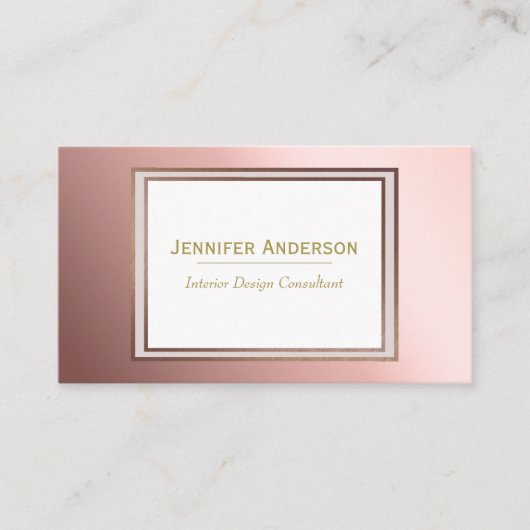 ピンクのバラおよび金ゴールドの花柄 名刺 (正面)