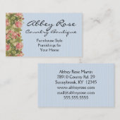 ピンクのバラおよび青い縞の一般目的カード 名刺 (正面/裏面)