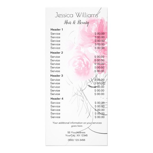 ピンクのバラかわいい女の子の髪の美しい価格リストQR ラックカード (正面)