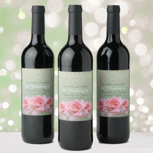 ピンクのバラがソフトセージに ワインラベル