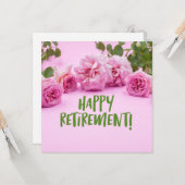 ピンクのバラがピンクの背景でハッピーリタイアメント カード (正面/裏面インサイチュ)