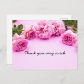 ピンクのバラがピンクの背景サンキューカード ポストカード (正面/裏面)