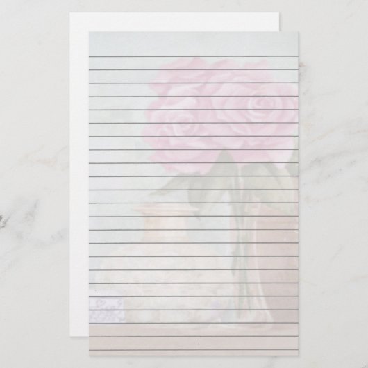 ピンクのバラが並んだ文房具 便箋 (正面/裏面)