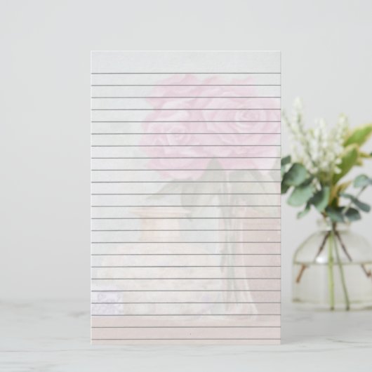 ピンクのバラが並んだ文房具 便箋 (スタンド正面)