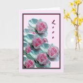 ピンクのバラが付いたロマンスラブカード カード (黄色い花)