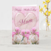 ピンクのバラが付いた母のデイカード カード (黄色い花)