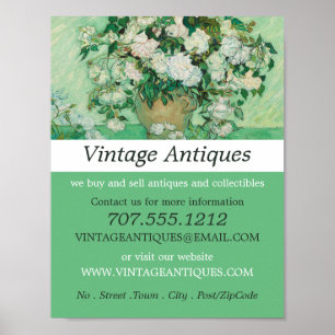 ピンクのバラが付いた花瓶ファンゴッホアンティーク店 ポスター