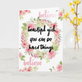 ピンクのバラが付いている乳癌の勇気付けられるカード カード (黄色い花)