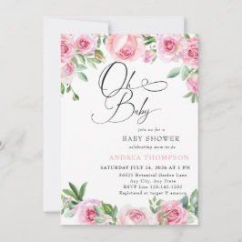 ピンクのバラが優しいベビーシャワー 招待状