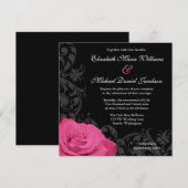 ピンクのバラが咲き誇るウェディング 招待状 (正面/裏面)