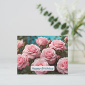 ピンクのバラが咲く誕生日おめでとう ポストカード (スタンド正面)