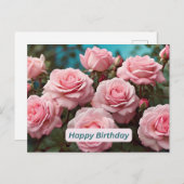 ピンクのバラが咲く誕生日 ポストカード (正面/裏面)
