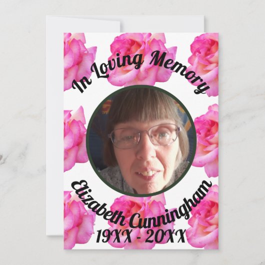 ピンクのバラが愛する思い出と詩の記念撮影 招待状 (正面)