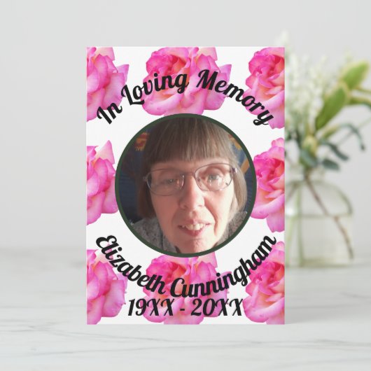 ピンクのバラが愛する思い出と詩の記念撮影 招待状 (スタンド正面)