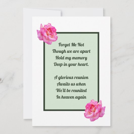 ピンクのバラが愛する思い出と詩の記念撮影 招待状 (裏面)