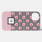 ピンクのバラが白黒のイニシャルとストライプ共に Case-Mate iPhoneケース (裏面 (横))