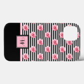ピンクのバラが白黒のイニシャルとストライプ共に Case-Mate iPhoneケース (裏面 (横))