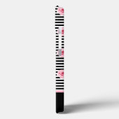 ピンクのバラが白黒のイニシャルとストライプ共に Case-Mate iPhoneケース (裏面 / 左)