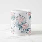 ピンクのバラが白 ジャンボコーヒーマグカップ (正面)