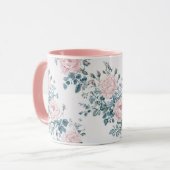 ピンクのバラが白 マグカップ (正面左)