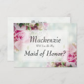 ピンクのバラが私のメイド・オブ・オーナー(花嫁付き添い人)カード 出欠カード (正面/裏面)