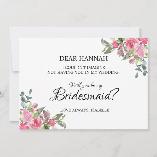 ピンクのバラが私の花嫁のカードになる 招待状 (裏面)